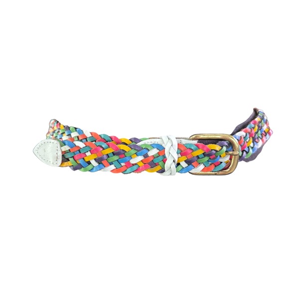Argentina Capezio Braided Belt Colorful Woven Leather Belt Gold tone Buckle ML - Picture 1 of 12